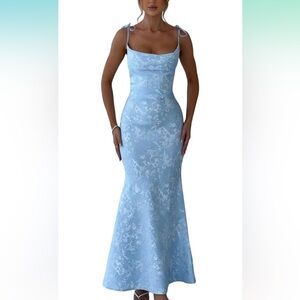 Elegant Blue Floral Dress